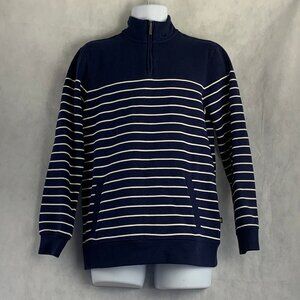Club Room Men's Ponte Stripe 1/4 Zip Fleece Sweater, Navy Blue White, Small